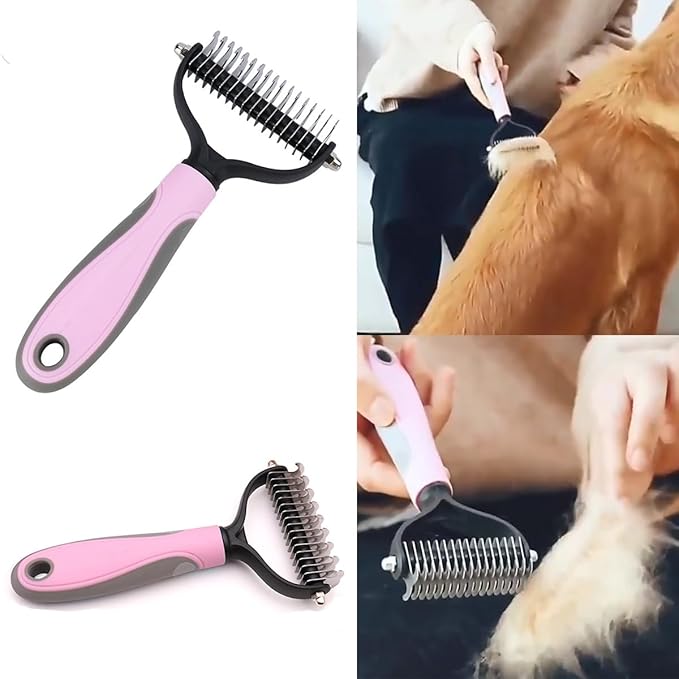 7 PCS Dog Grooming Kits,Pet Shedding Brushï¼_et Self-Cleaning Brush with Pet Nail Clipper, Flea Comb and Shampoo Bath Brush