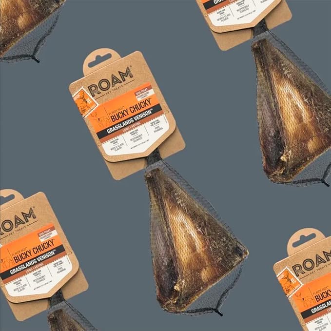 ROAM Pet Treats Bucky Chucky  Grasslands Venison Dog Bone, Single Ingredient, All Natural, Grain-Free, & Gluten-Free