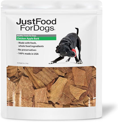 JustFoodForDogs Healthy Dog Treats, Limited-Ingredient, Chicken Apple Bark, Made in The USA, 5 oz