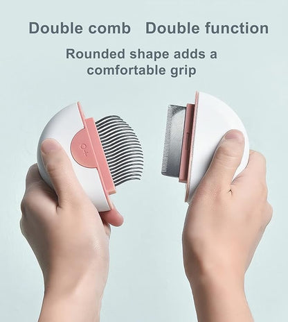 Deshedding Cat Brush Dematting Comb for Dog Grooming Claw Tool for Clean Pet Short & Long Hair Removes 2 in 1 Massaging Deshedding Comb Brush Round (Khaki)