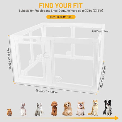 Clear Acrylic Dog Playpen Foldable Fence Kennel for Dogs Plastic Puppy Enclosure for Cat Rabbit Easy Assemble Pet Pen for Pig Indoor Transparent Preferable for Small Dogs (23.6“ Height, 8PCS)