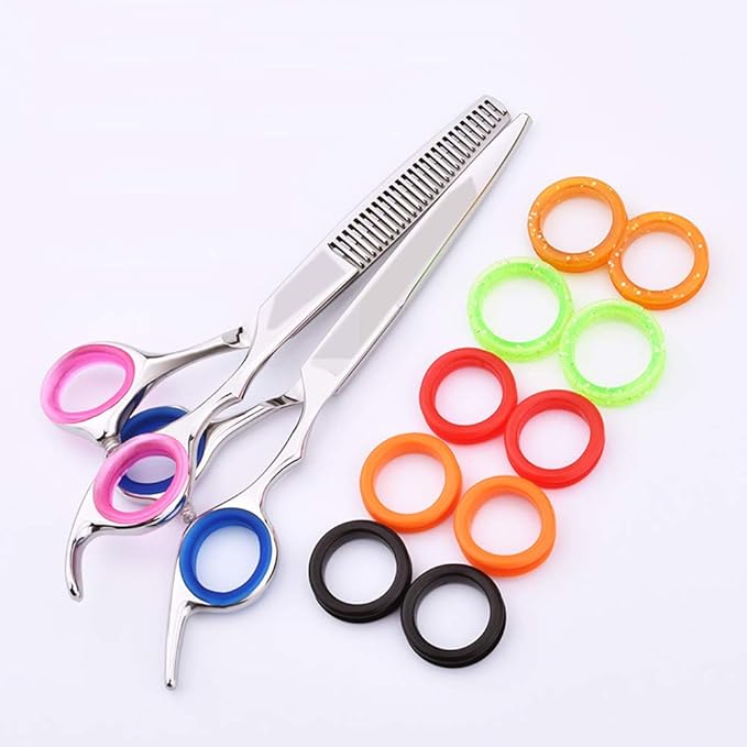 12Pcs Soft Silicone Scissors Finger Ring Barber Hair Shears Scissors Thumb Ring Shear Grips Inserts Finger Protector Ring Scissor Accessories for Grooming Scissors Pet Shears, Random Color