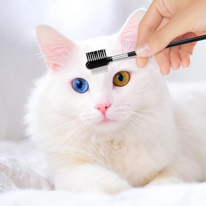 2 PCS Metal Grooming Comb for Dogs, Double-Sided Dog Grooming Comb Soft Bristles Eye Cleaning Brush Facial Brush Tear Stain Removal Tool for Dogs Puppies Cats Removing Booger Flea Gunk Crust Mucus