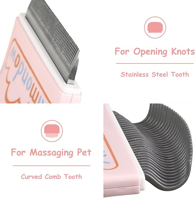 Cat Comb, Cat Brush for Shedding Grooming, Hair Removal Massaging Shell Comb for Cats Dogs Puppy Rabbit Bunny, Easy to Dematting Matted Fur Tangled Hair Undercoat, 2 PCS (Pink)