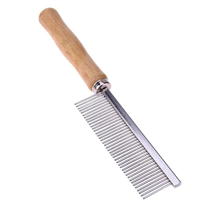Silver Dog and Cat Combs For Grooming Long Haired Cats and Dogs - Pet Dog Cat Comb Stainless Steel Pin Teeth Wooden Handle Grooming Fur Hair Brush - Comb Removes and Prevents Matted Furï¼_rooming