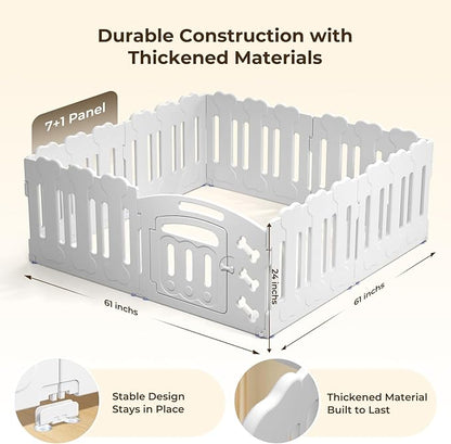 Dog Playpen with Door & Whelping Box, 8-Panel Lightweight Plastic Fence for Small to Medium Pets, Indoor/Outdoor Use, Portable, Durable (White 8-Panels, Regular, 8 Panels with Door)