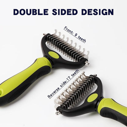 Dematting comb for Dogs, Cat deshedding Brush,Pet undercoat brushes, Dog Grooming Rakes for long haired Dogs-Double Sided Shedding,Dog brush for matted hair (Green)