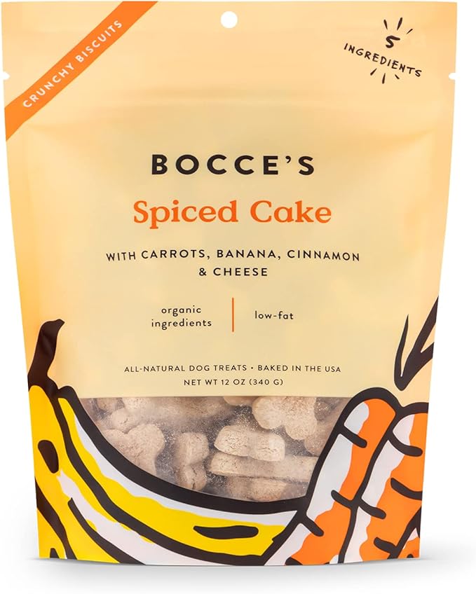 Bocce's Bakery All-Natural, Small Batch, Organic Dog Treats, Spiced Cake Biscuits, Wheat-Free, Limited-Ingredient, Made in The USA with 100% Recyclable Packaging, 12 oz Bag (DG-BC-SCC)