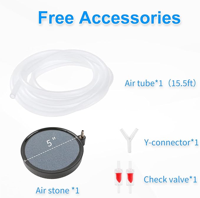 Coospider Upgrade 12W Aquarium Air Pump, Ultra Quiet Aquarium Bubbler, Dual Outlet Fish Tank Bubbler Adjustable Airflow for Large Aquarium Oxygen Generator with Air Stone for 20-600 Gallon