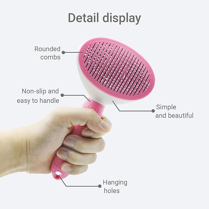 Treasurecove Self Cleaning Slicker Brush, Cat & Dog Brush for Grooming, Easy Hair Removal, Massaging Bristles, Comfortable Handle, Pink, All Hair Types, Cats & Dogs