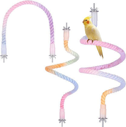 3Pcs Gradient Bendable Bird Perch Stand Set Climbing Rope Swing Playing Toys for Bird Cages Colorful Stand Rope for Parrots Cockatiels Budgies (Pink, one Size)