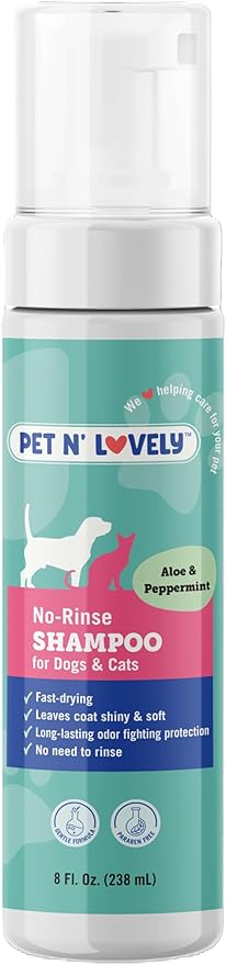 Pet N' Lovely No-Rinse Shampoo | Fast-Drying | for Dogs and Cats | Leaves Coat Shiny & Soft| Fresh Long Lasting Scent | 8 Fl. Oz., Clear