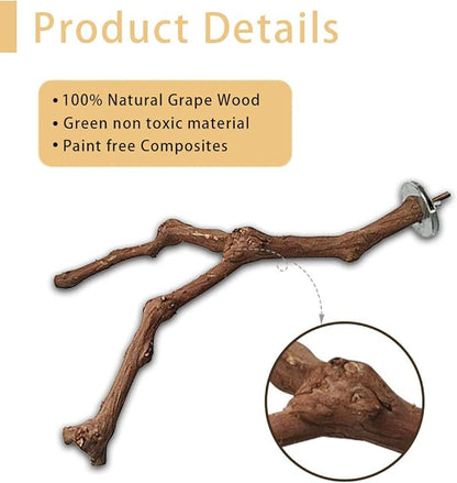 PINVNBY 2Pcs Wood Perches for Bird Cage,Natural Parrot Stand Branch Parakeet Paw Grinding Sticks Standing Grape Pole for Lovebirds Budgies Cockatiels Finches