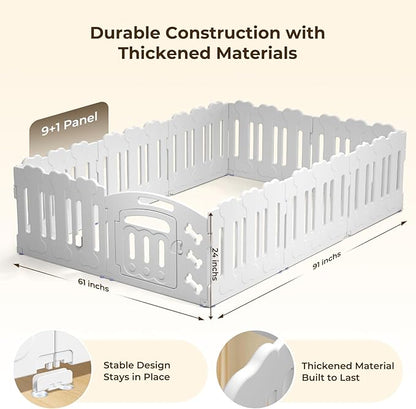 Dog Playpen with Door & Whelping Box, 10-Panel Lightweight Plastic Fence for Small to Medium Pets, Indoor/Outdoor Use, Portable, Durable, Non-Slip, Easy Assembly