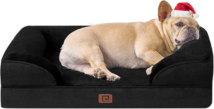 EHEYCIGA Orthopedic Dog Bed for Medium Dogs, Waterproof Memory Foam Medium Dog Beds with Sides, Non-Slip Bottom and Egg-Crate Foam Medium Dog Couch Bed with Washable Removable Cover, Black