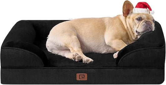 EHEYCIGA Orthopedic Dog Bed for Medium Dogs, Waterproof Memory Foam Medium Dog Beds with Sides, Non-Slip Bottom and Egg-Crate Foam Medium Dog Couch Bed with Washable Removable Cover, Black