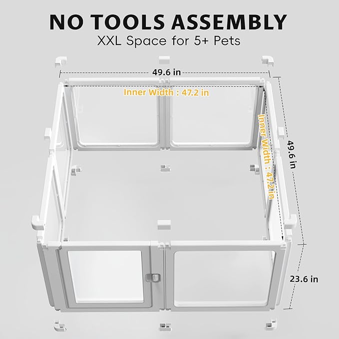 PALOPALO XXL Transparent Acrylic Pet Playpen for Puppies Nursing Dogs & Indoor Outdoor Cats - Lightweight Portable Kennel with Tool-Free Assembly, Breathable Design for Home Use
