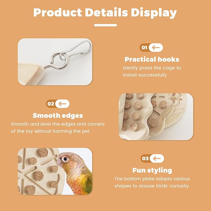 Bird Chew Toy – Wooden Foraging Puzzle Toy with Cork Stoppers, Hanging Bird Cage Toy for Parrots, Conures, Budgies, Cockatiels, Macaws, Finches, and Small to Medium Birds(Snowflake)