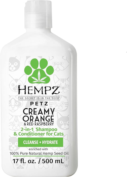 Hempz Petz, Cat Shampoo & Conditioner, Creamy Orange & Red Raspberry 2 in 1 Shampoo & Conditioner 17 oz.