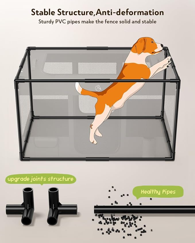 Dog Playpen,Fabric Mesh Dog Fence, Portable Soft Dog Cat Kennel Crate,Breathable Exercise Pet Play Pen for Dogs,PVC Pipe Frame,Indoor Outdoor Pet Fence Cage for Small Animals with Carrying Case(M)