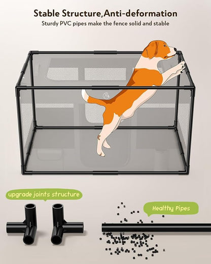 Dog Playpen,Fabric Mesh Dog Fence, Portable Soft Dog Cat Kennel Crate,Breathable Exercise Pet Play Pen for Dogs,PVC Pipe Frame,Indoor Outdoor Pet Fence Cage for Small Animals with Carrying Case(M)