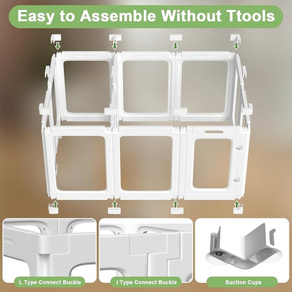 Clear Acrylic Dog Playpen with Door, 23.6" Tall Pet Play Pen Indoor for Cat Bunny Small Animals, Transparent Puppy Fence Kennel Rabbit Ferret, Doggie Cages Yard Easy Assemble, White, 12PCS