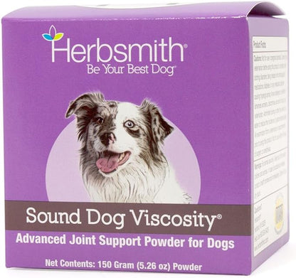 Herbsmith Sound Dog Viscosity  Advanced Joint Support for Dogs  Veterinarian Recommended Glucosamine for Dogs, Hyaluronic Acid, Chondroitin, MSM  150g Powder