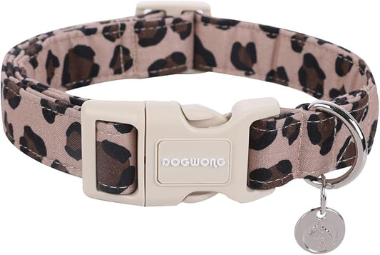 DOGWONG Cotton Dog Collar, Leopard Spring Summer Dog Collar Cute Wedding Puppy Necklace for Small Medium Large Dogs