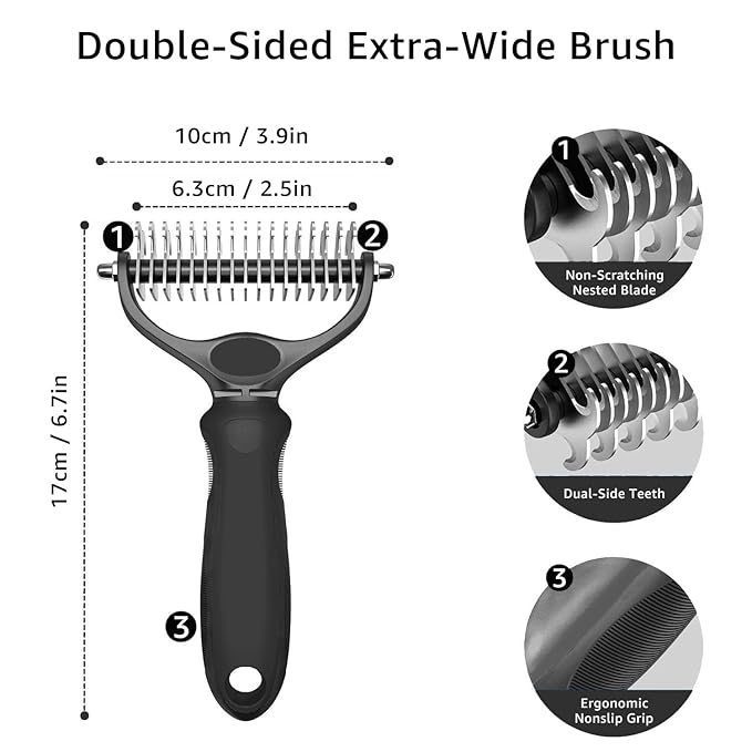 YINGFAN Pet Grooming Combo, Double-Sided Dematting Deshedding Undercoat Rake for Dogs and Cats, Extra Wide Dog Brush for Shedding (Black)