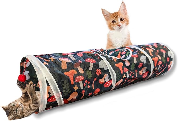 Cat Tunnel, 2-Way Cat Tunnels for Indoor Cats, Collapsible Cat Play Tunnel, Interactive Toy Maze Cat House with 2 Play Ball for Cats, Puppy, Kitty, Kitten, Rabbit