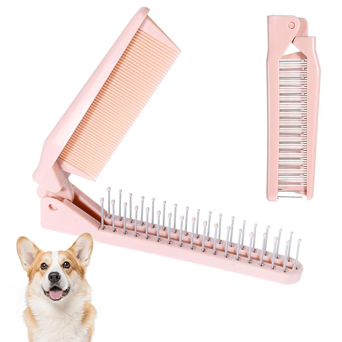 Small Dog Brushes for Grooming Foldable Brush for Pets Puppy hair brush Pet Comb for Dogs Grooming Tool for Small Dogs, for Yorkie, Shih Tzu, Maltipoo, Dog Hair Remover Brushes, Pink