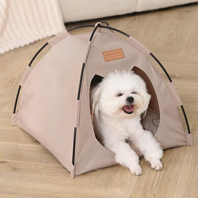 Cute Cat Teepee Cave, Cat Tent Foldable Indoor Outdoor with Thick Mat,Puppy Bed Tent,Bunny Pet Tent Teepee,Portable Dog House Teepee Tent, Cat Bed,Dog Bed Tent,Puppy Bunny,Pet Tent Teepee (N, M)
