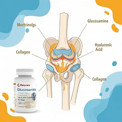 Glucosamine for Dogs  Hip & Joint Support Chewable Tablets with Collagen Type II, Chondroitin, MSM & Hyaluronic Acid  Veterinarian-Formulated  60 Count