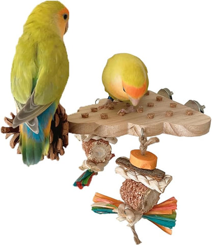 Parrot Toys, Parrot Wooden Bird Toys, Long Tailed Parrot Toys with Pure Natural Corn Sticks, Small and Medium-Sized Parrot Toys with Pure Natural Pine Cones, Fun Bird Cage Accessories