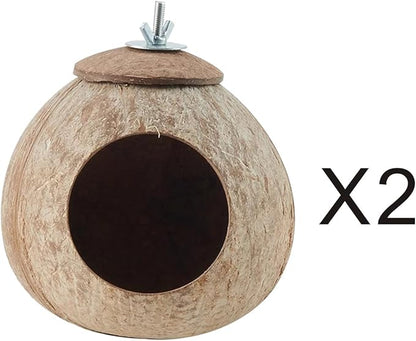 Bird Nest for Cage Natural Coconut Shell Birds House 2 Pack Parakeet Hide Breeding Hut Bird Cage Accessories & Decor Hamster Toys for Parrot Lovebirds Budgies Cockatiel Conure Finch Canary