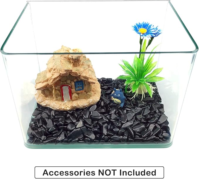WAYBER 2 Lbs/920g Black Obsidian Quartz Crystal Stones Irregular Decorative Rocks Aquarium Pebbles Gravels for Fish Turtle Tank/Succulent Plants/Air Plants Decoration (Fill 2 Cups)