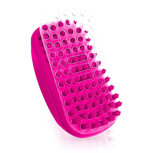 Pet Bath Massage Brush - Premium Cat and Dog Bath Brush Scrubber with Removable Cover - Soft Bristle Silicone Dog Brush for Short & Long Haired Pets - Dog Scrubber for Bath (Pink)