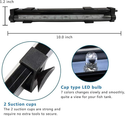 PULACO 2W Aquarium Fish Tank Air Stone with Automatic Color Changing LED Light (Length -10" for Small Fish Tank) for Aquarium Air Pump