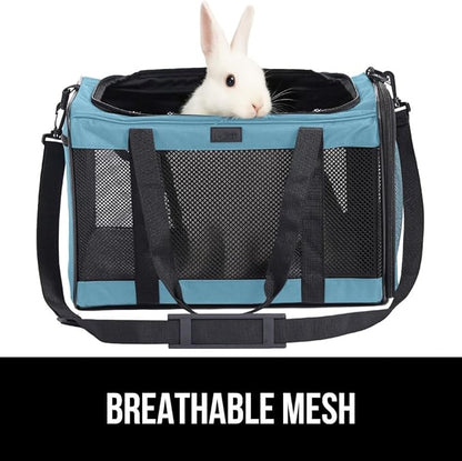 GORILLA GRIP Cat Carrier Travel Bag Up to 15 Lbs, Soft Collapsible Small Dog Carriers, Top and Side Entry Breathable Mesh, Grip Feet on Underside, Cozy Washable Waterproof Pad, Portable Kennel, Blue