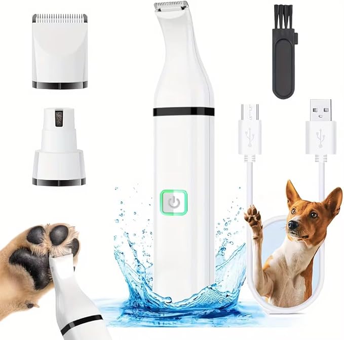 Dogs Hair Clippers Grooming Kit with Nail Grinder,3-in-1 Electric Rechargeable Pet Claw Care Trimmer, Dog Grooming Clippers,Nail Shaver & Grinder,Grooming kit for Poodles,puppy grooming kit, (White)
