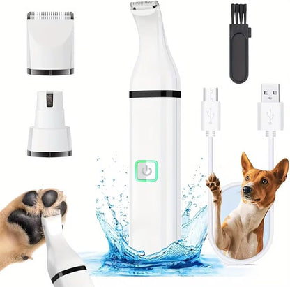 Dogs Hair Clippers Grooming Kit with Nail Grinder,3-in-1 Electric Rechargeable Pet Claw Care Trimmer, Dog Grooming Clippers,Nail Shaver & Grinder,Grooming kit for Poodles,puppy grooming kit, (White)