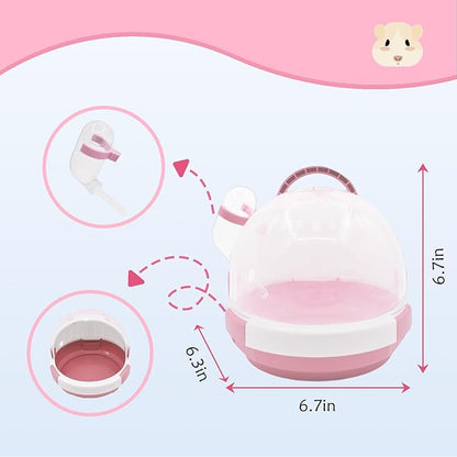Hamster Carrier Cage Portable_ages Small Animals Carry Travel Case with Water Bottle Plastic Breathable_uinea Pig Outgoing Cage for Dwarf Hamster Ferret Chinchillas Hedgehog (Pink)