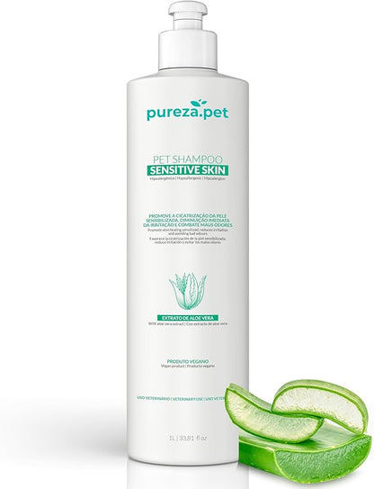 Hypoallergenic Shampoo for Sensitive Skin for Pets - Fur Cleanse, Nourishment & Hydration, All Ages Pet Grooming Products, Horse, Cat Dog Bath Supplies - Vegan, Paraben-Free - 10.1fl oz - PUREZA PET