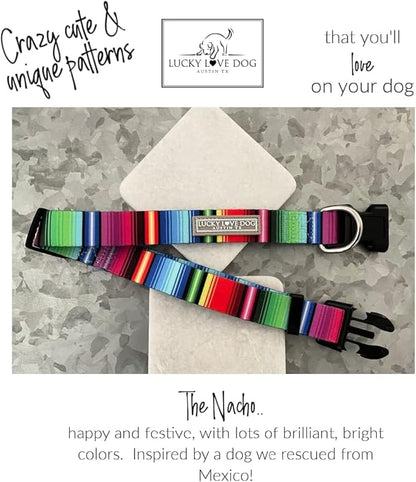 Lucky Love Dog Collars, Rainbow Striped Dog Collar for Tiny Dogs, Vivid Pattern Girl or Boy Dog Collar, Nacho, X-Small