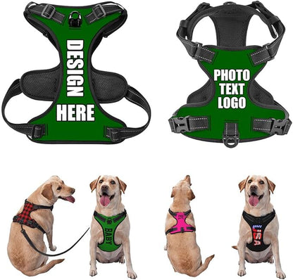 Personalized Dog Vests Customization for Puppy Medium Large Sized Dogs, Customize No Pull Dog Harnesses with Easy and Adjustable Wearing Buckles, DarkGreen, S