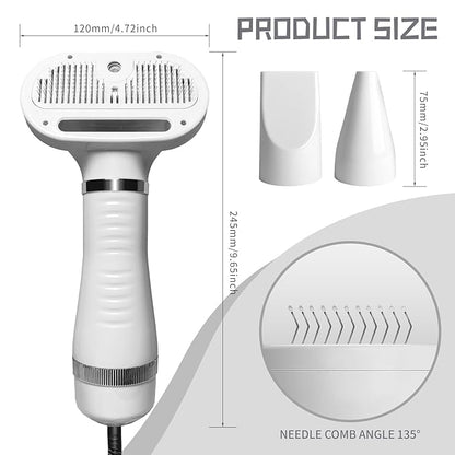 Spray Cat Brush for Shedding Pet Hair Dryer with Slicker Brush - Home Grooming Furry Portable Drying Blower for Short Straight Hair Cat - 3 in 1 Cleaning Brush for Cats and Dogs (white)