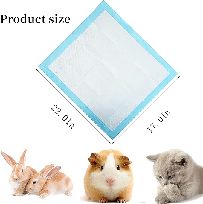 50 Pcs Pet Pads for Rabbits,22'' x17'' Small Animal Pads Disposable Rabbit Bedding Leak-Proof Super Absorbent Potty Training Guinea Pig Cage Liner for Bunny,Chinchilla,Puppy,Cat (Blue)