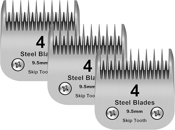 4 Skip Tooth Detachable Pet Dog Grooming Steel Blades,Compatible with Andis,Oster A5,Wahl KM10 Series Clippers,Cut Length 3/8-Inch (9.5mm) ï¼3 Pack
