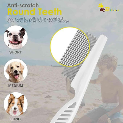 4 Pack Dog Grooming Comb, Pet Flea Lice Combs, Stainless Steel Pet Combs with Rounded Teeth, Professional Metal Cat Tear Stain Remover, Dematting Tool for Small, Medium & Large Pets