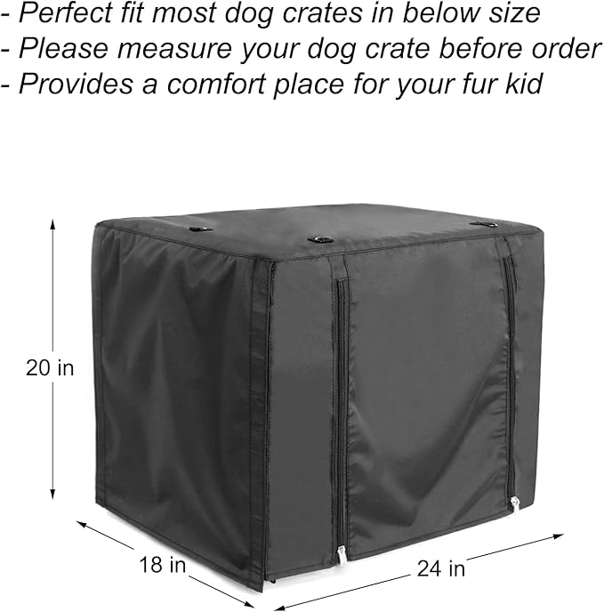 Durable Dog crate cover Double Door for large pet Kennel Covers Universal Fit for 24 30 36 42 48 inches Wire Dog Crate (24 Inch (24" L x 18" W x 20" H))-Black